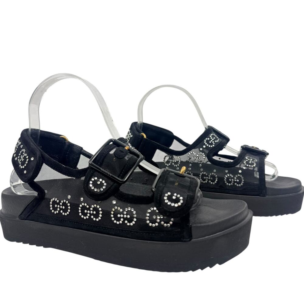 Gucci GG Crystal Embellished Mesh Sandals Black Size 37 - Picture 2 of 9